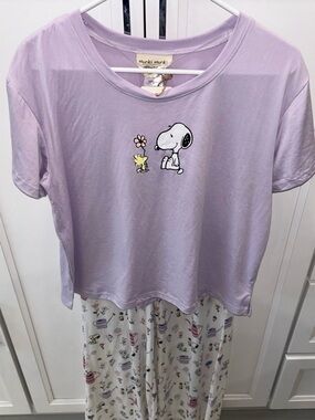Munki Munki Peanuts/Snoopy & Woodstock Lilac Pajama Set Size Medium